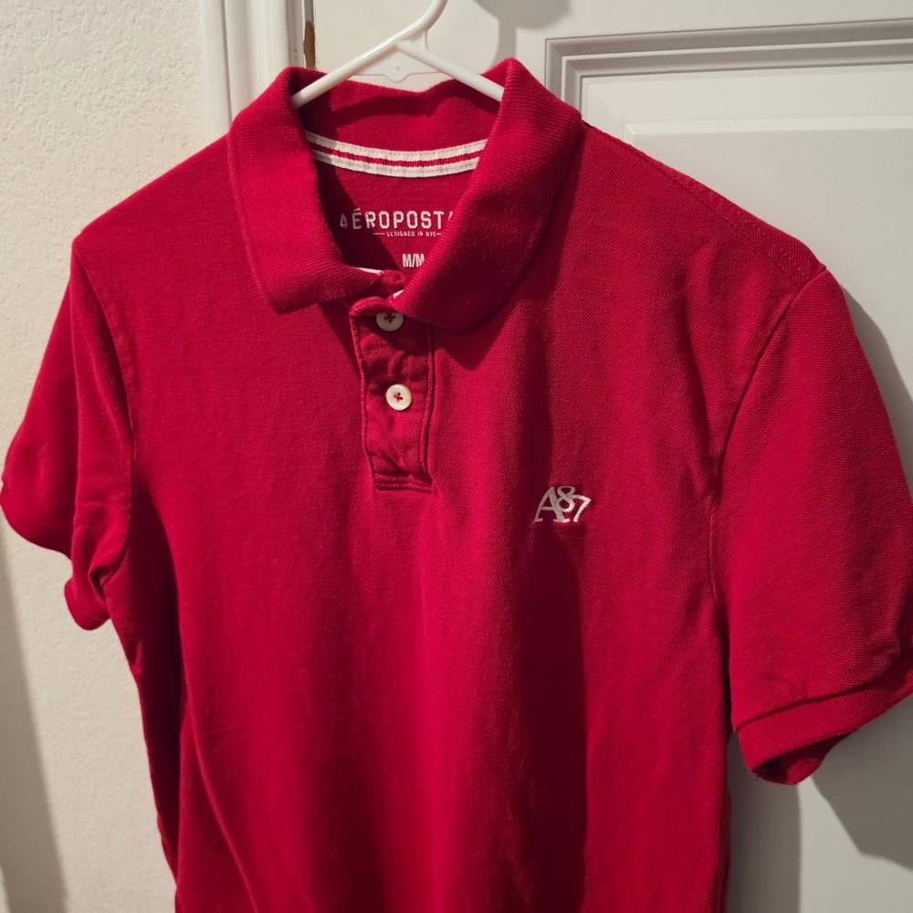 Aeropostale Mens Red Short Sleeve A87 Logo Pique Polo Shirt Size Medium